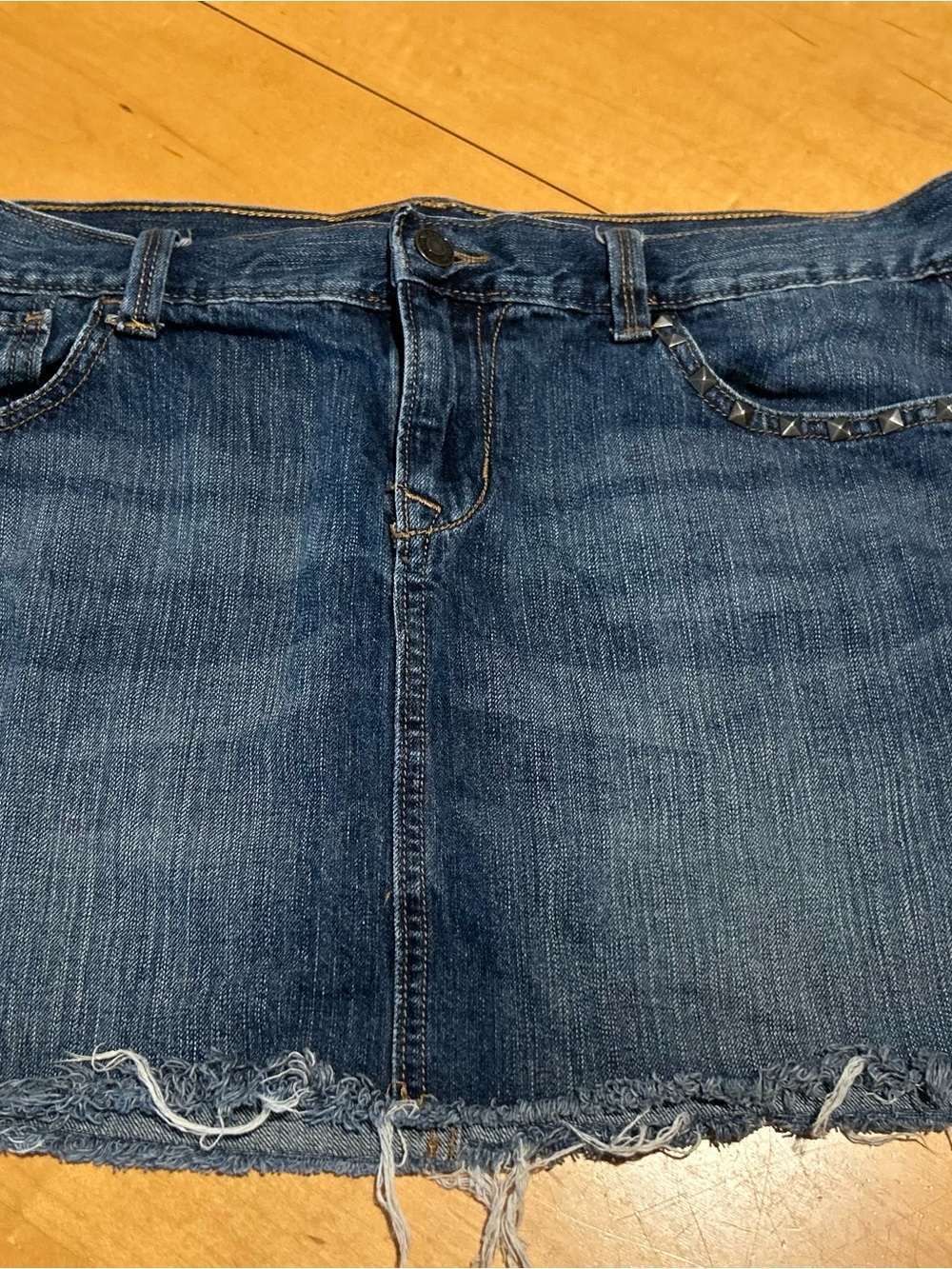 Old Navy Blue Distressed Denim Mini Skirt with Stud Trim